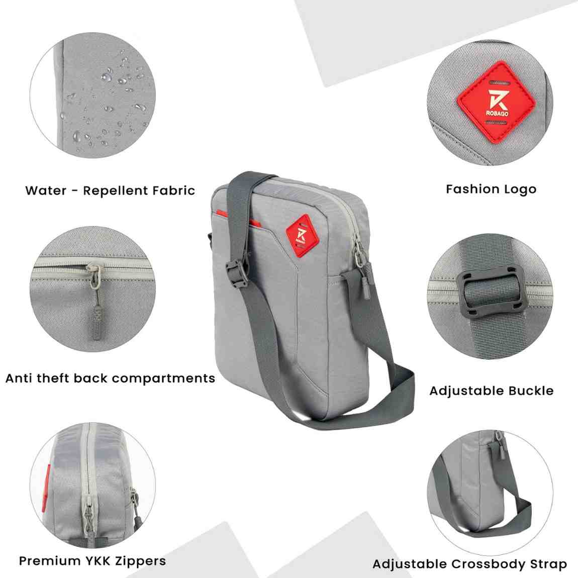Robago Vertex 1.0 Grey sling bag-4L Material-Polyester