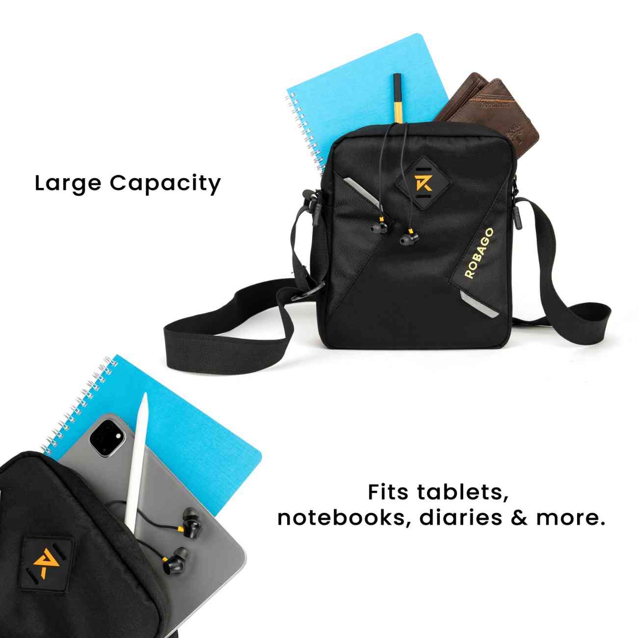 Robago Vertex 2.0 Black sling bag-6L Material-Polyester