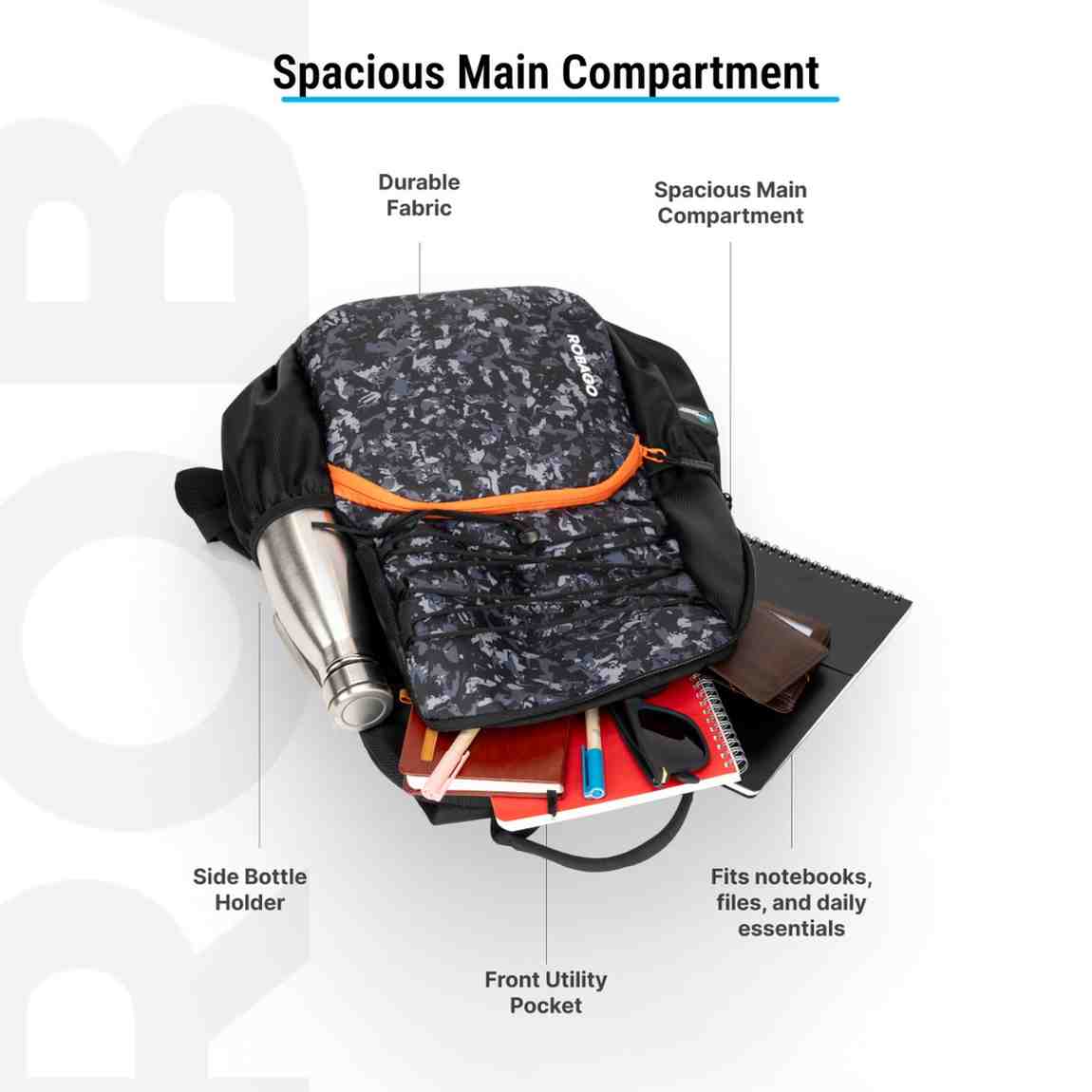 Robago Vega-21L Black Backpack Material-Polyester
