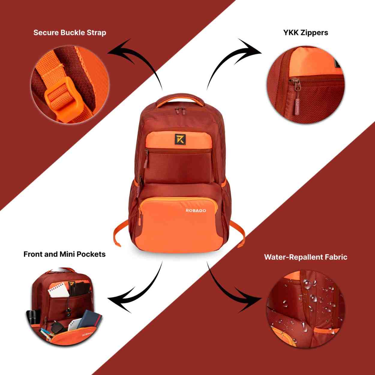 Robago Challenge-24L Maroon Challenger laptop backpack  Material-Polyester