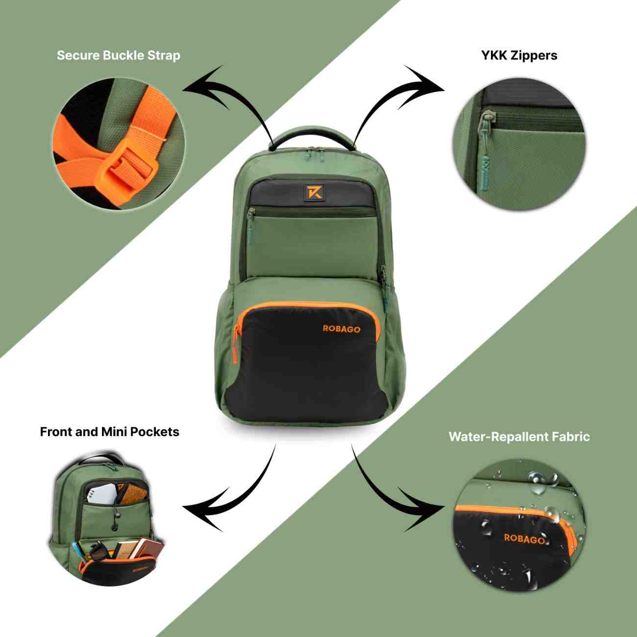 Robago Challenge-24L Green Challenger laptop backpack Material-Polyester