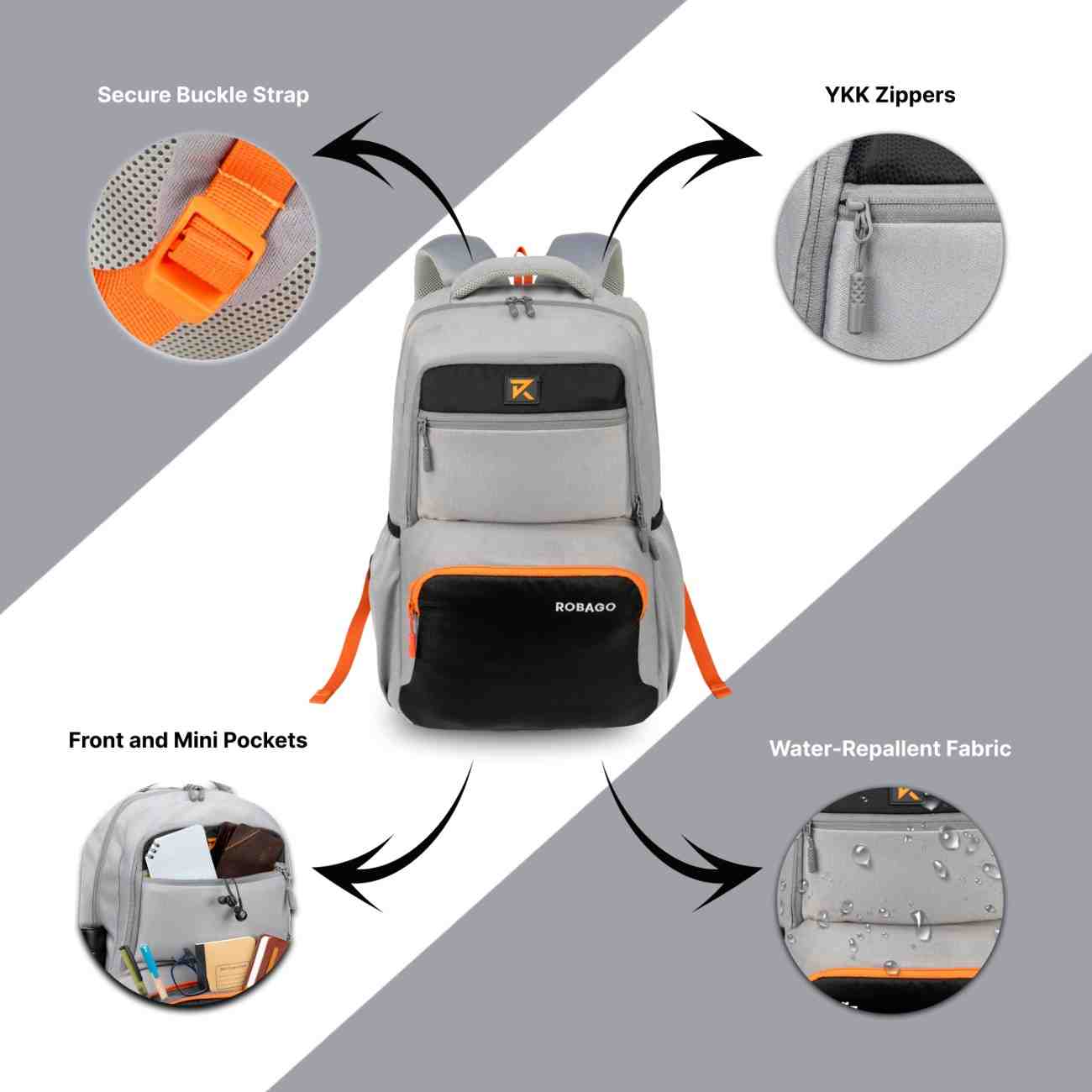 Robago Challenge-24L Grey Challenger laptop backpack Material-Polyester