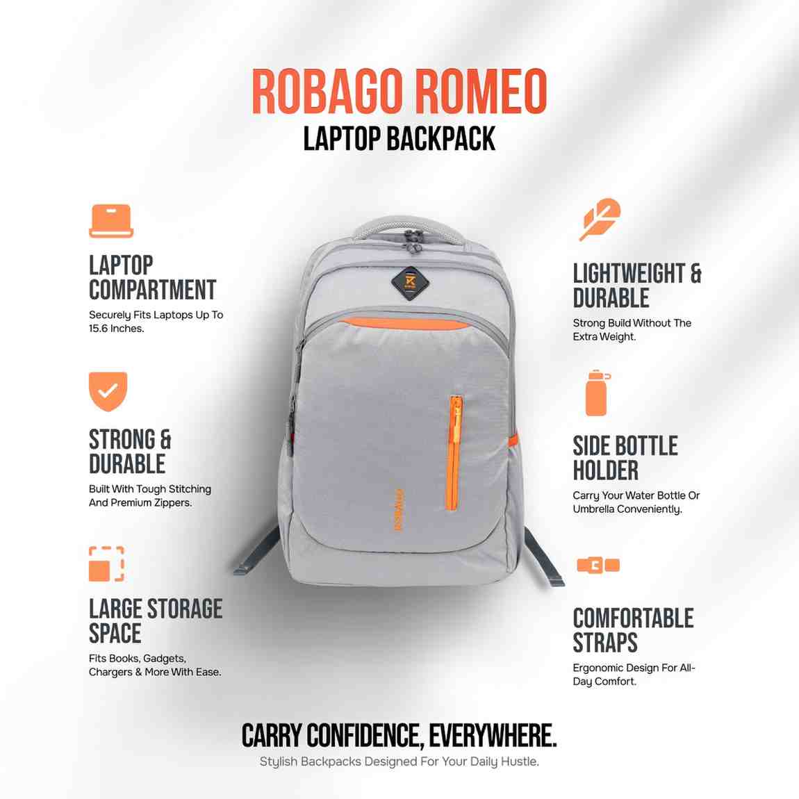 Robago Romeo-41L black Laptop backpack Material-Polyester