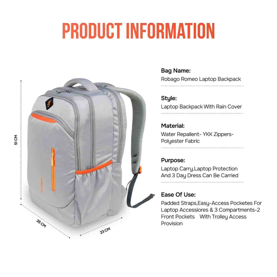 Robago Romeo-41L black Laptop backpack Material-Polyester