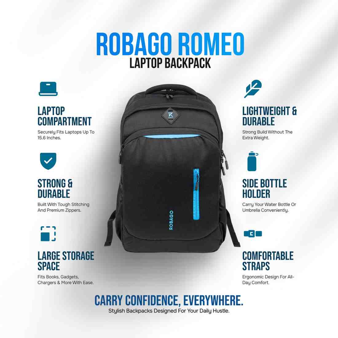 Robago Romeo-41L black Laptop backpack Material-Polyester